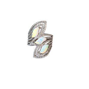 Vintage Women's Sterling Silver CZ Opal Statement Ring Size 10